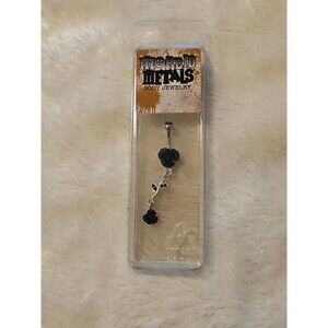 Goth Morbid Metals Body Jewelry 14g Black Rose Drop Silvertone Navel Ring NIB